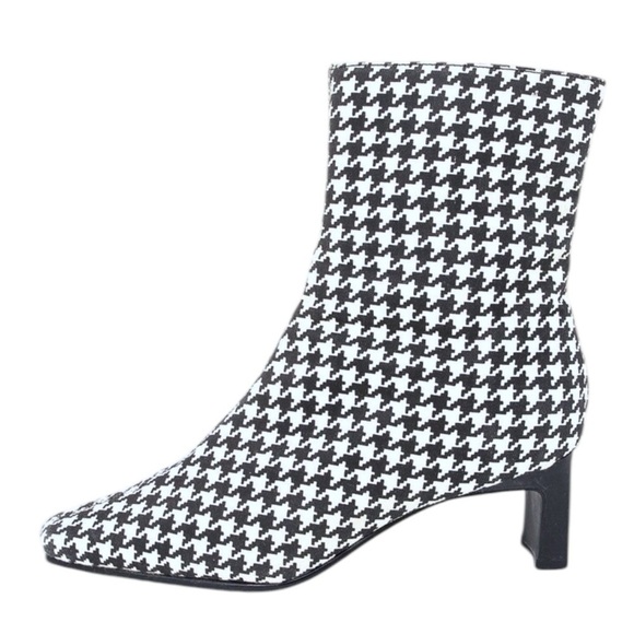 BLACK/WHITE HOUNDSTOOTH Square Toe Boots 6M Low Heel Side Zip Preppy Retro NWOT - Picture 12 of 13